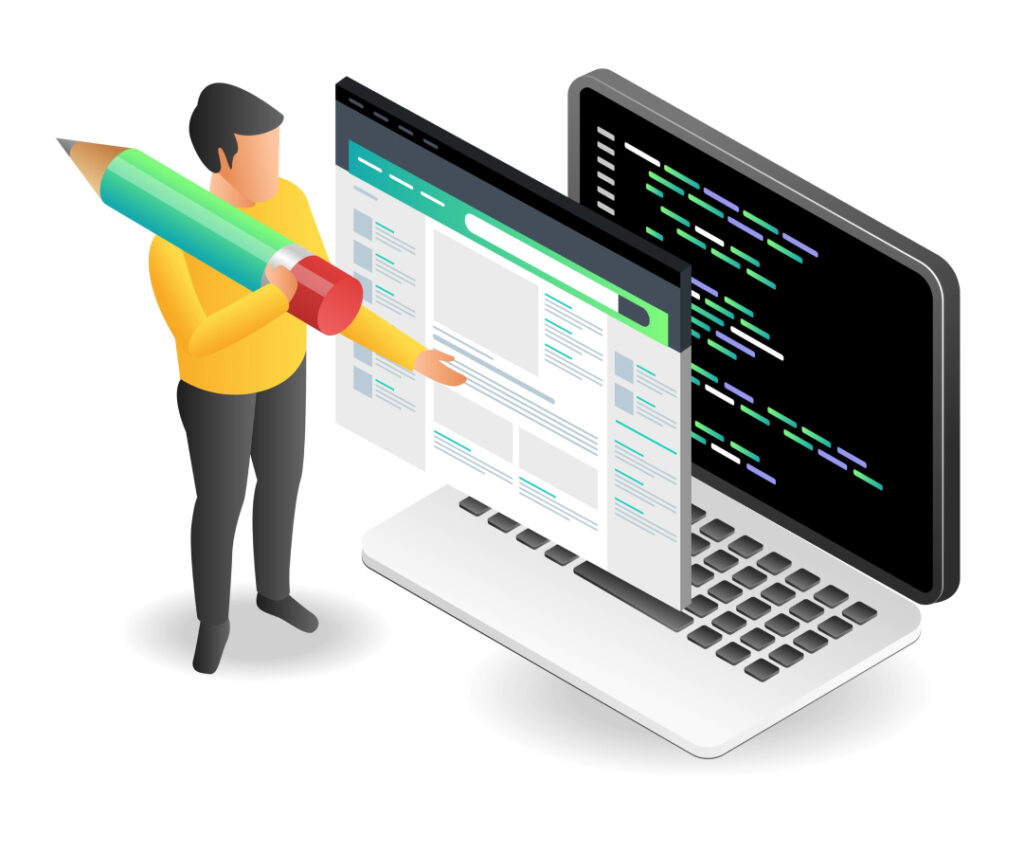 man creating weblog page in programming language
