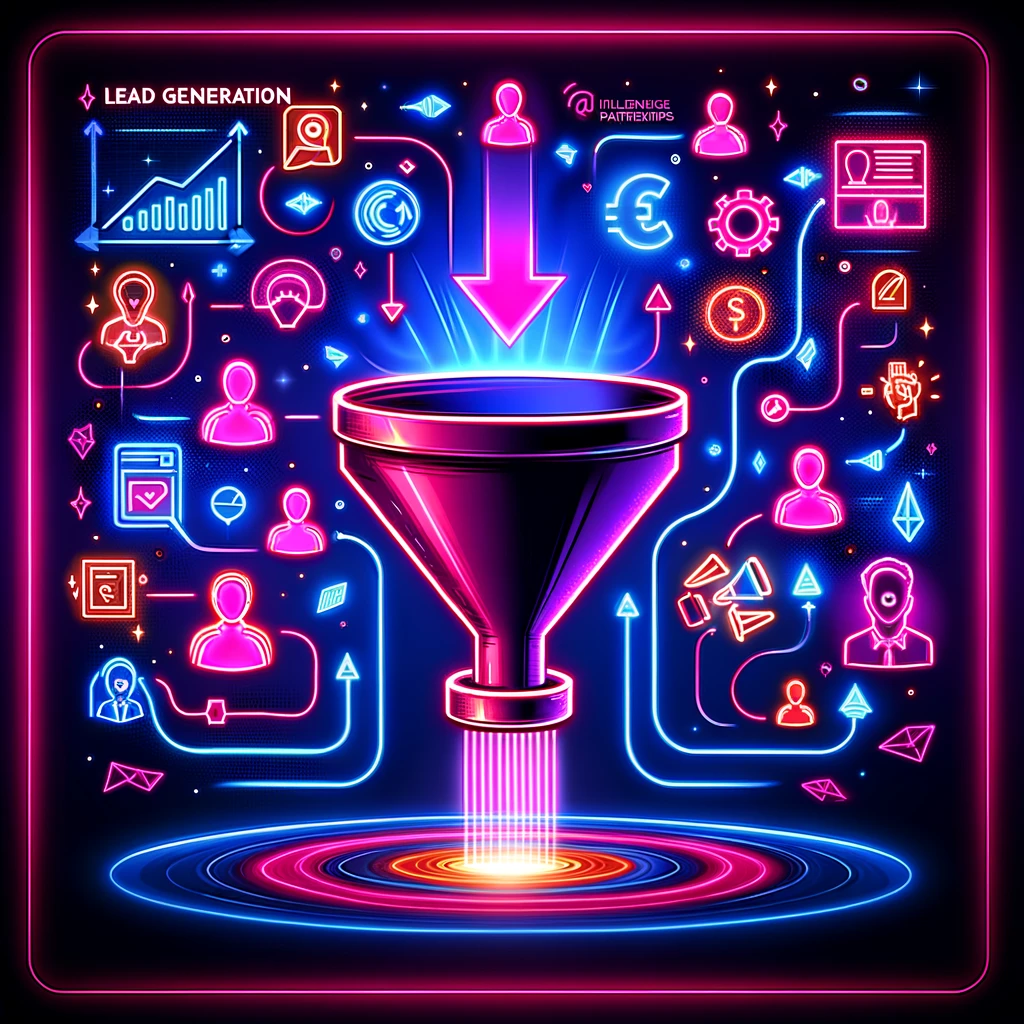 the concept of lead generation with a vibrant image using neon pinks and blues