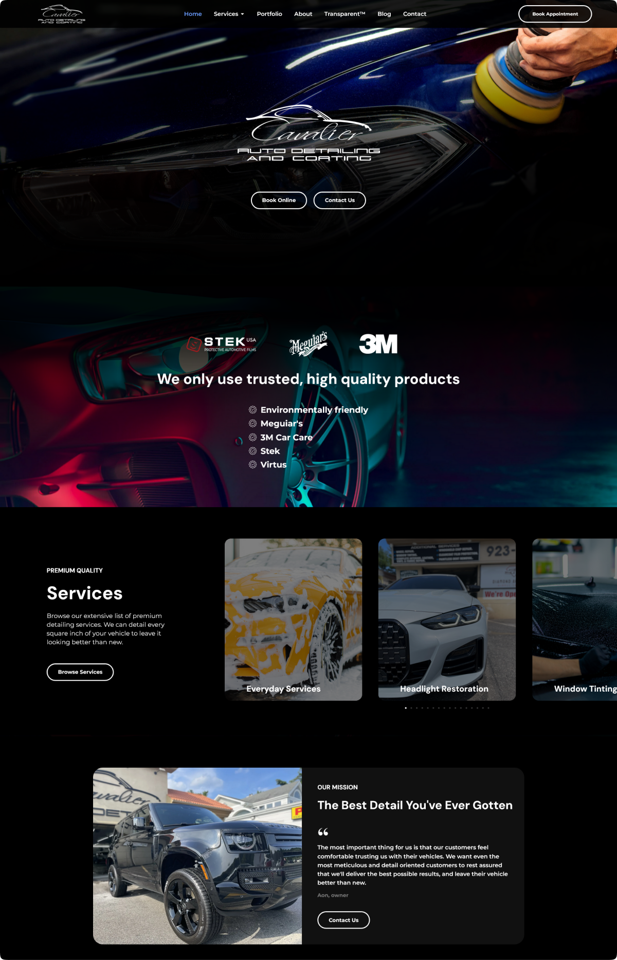 Cavalier Auto Detailing Landing Page Screenshot