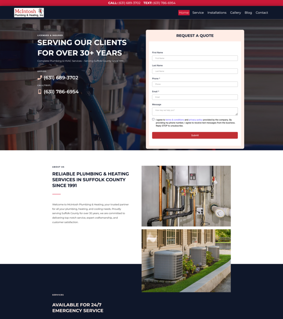 McIntosh Plumbing Landing Page Screenshot